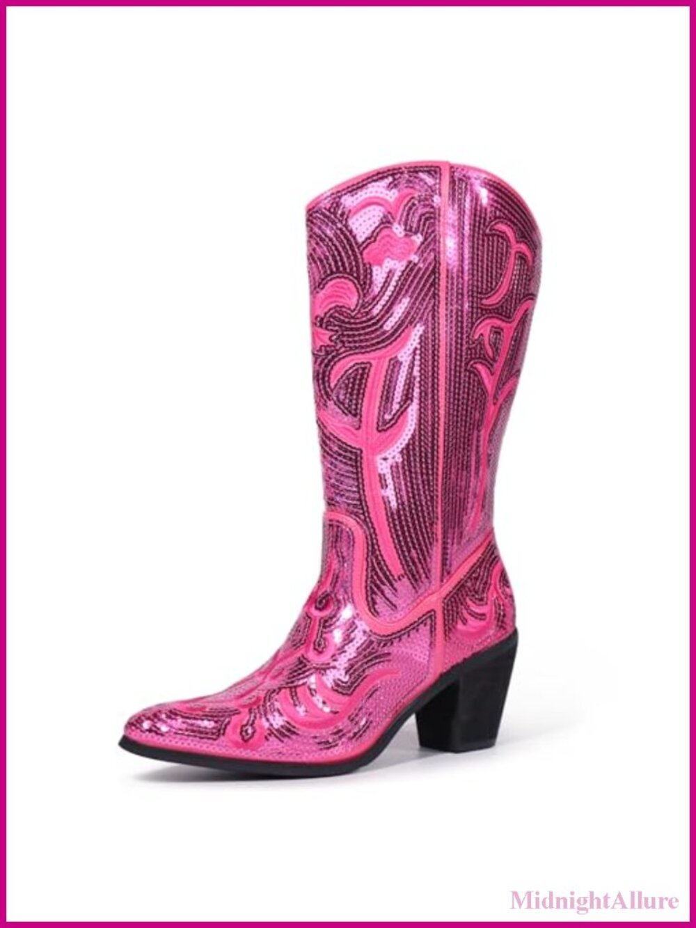 Hawkwell Sequin Mid Calf Western Cowboy Boots Pointed Toe Zipper